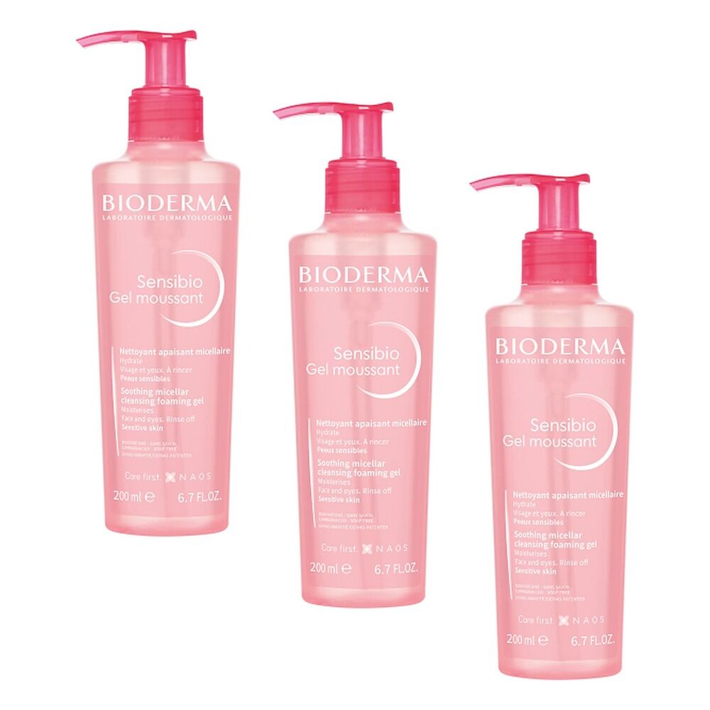 Bioderma Sensibio Gel Moussant Soothing Foaming Gel Cleanser 200mL Pack of 3