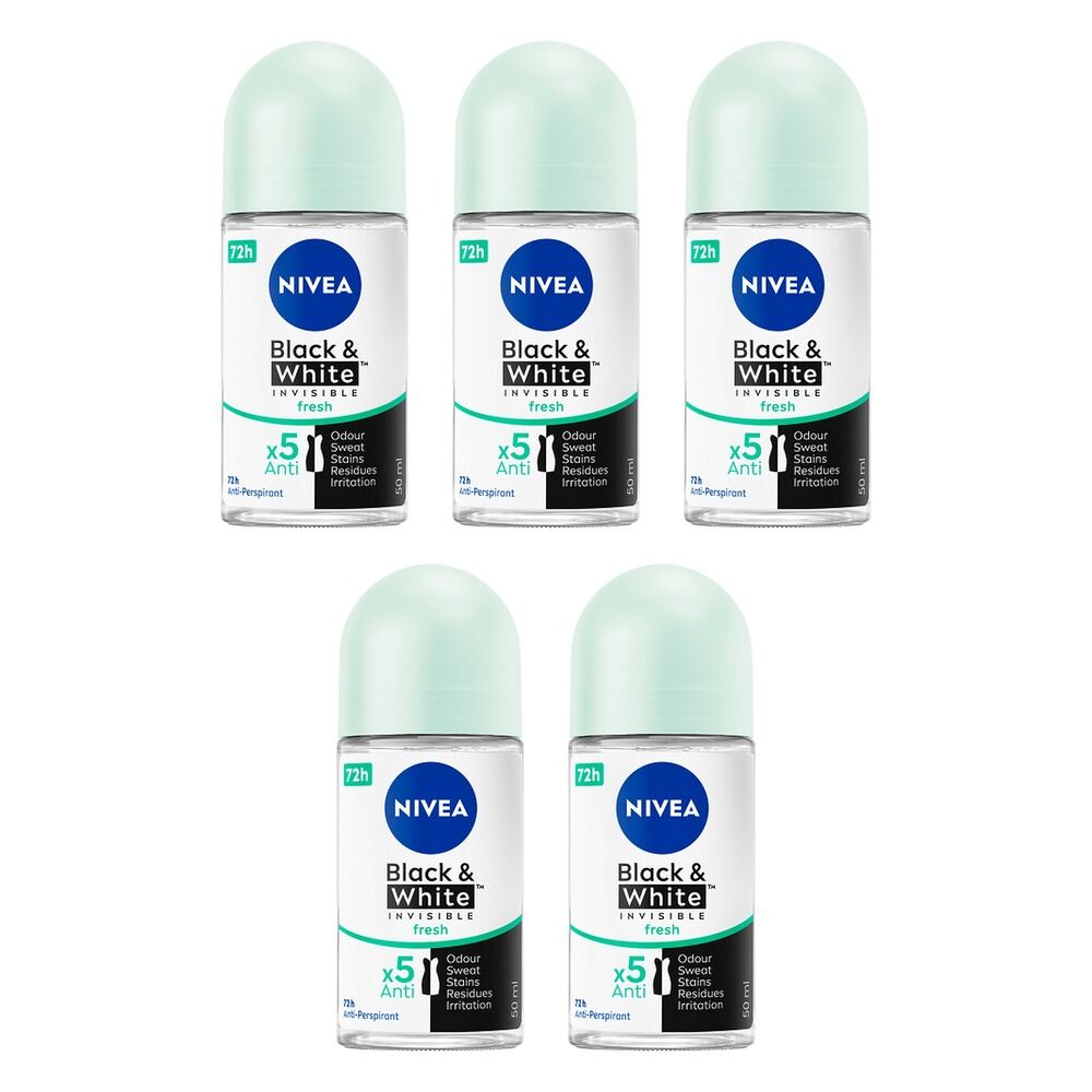 NIVEA Black & White Invisible Fresh 72H Anti-Perspirant 50mL Pack of 5