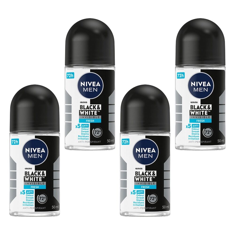 NIVEA MEN Black & White Invisible Fresh 72H Anti-Perspirant 50mL Pack of 4