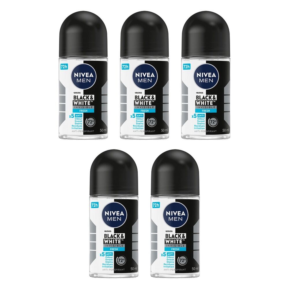 NIVEA MEN Black & White Invisible Fresh 72H Anti-Perspirant 50mL Pack of 5