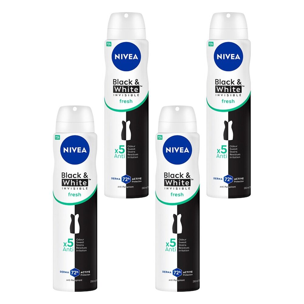 NIVEA Black & White Invisible Fresh 72H Anti-Perspirant 250mL Pack of 4
