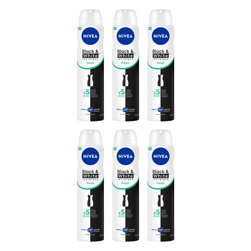 NIVEA Black & White Invisible Fresh 72H Anti-Perspirant 250mL Pack of 6