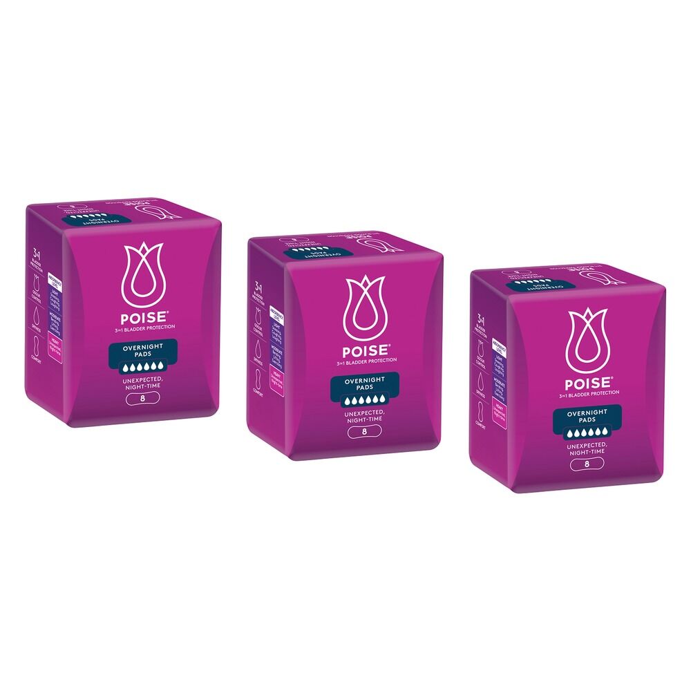 Poise Pads Overnight 8 Pack x 4 Bundle of 3