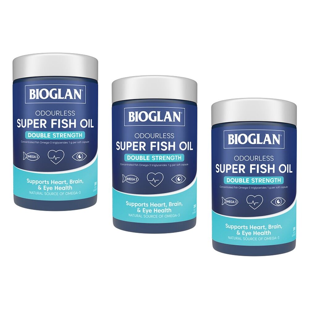 Bioglan Odourless Super Fish Oil Double Strength 200 Capsules Pack of 3