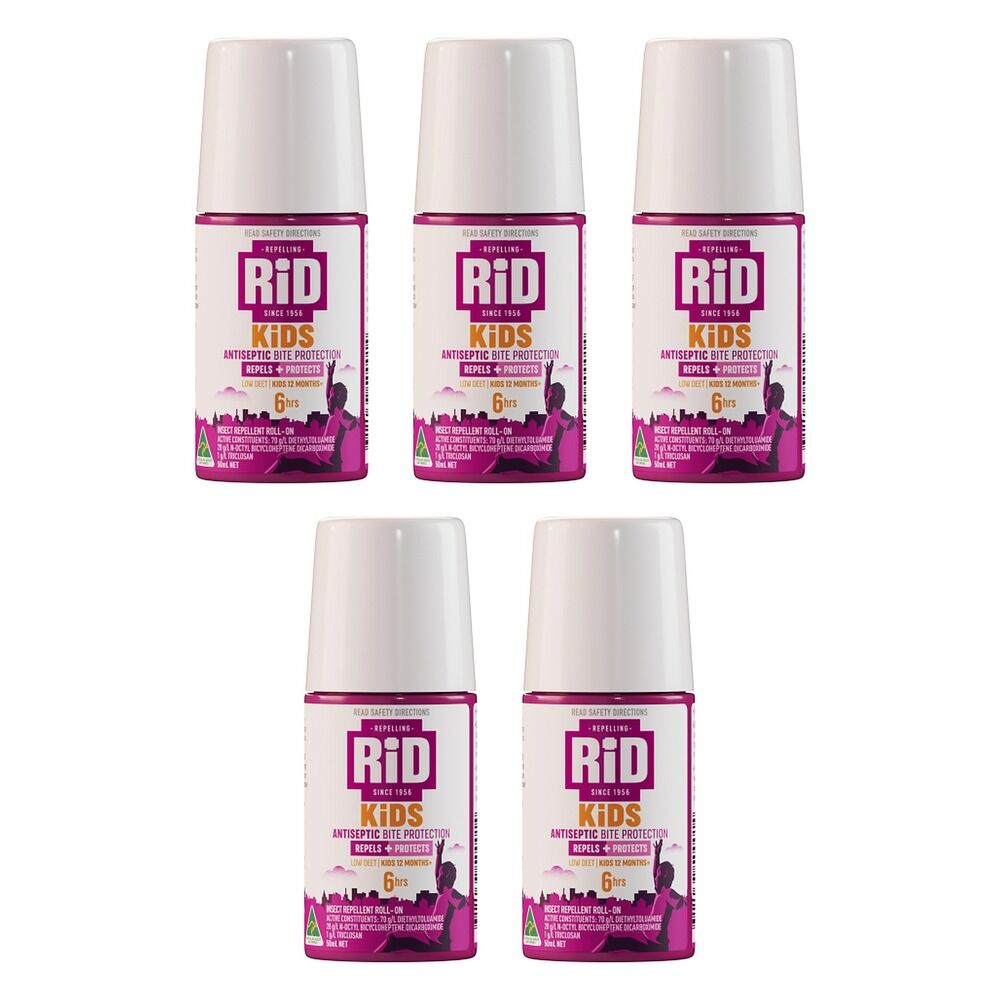 RID KiDS Antiseptic Bite Protection Roll-On 50mL Pack of 5