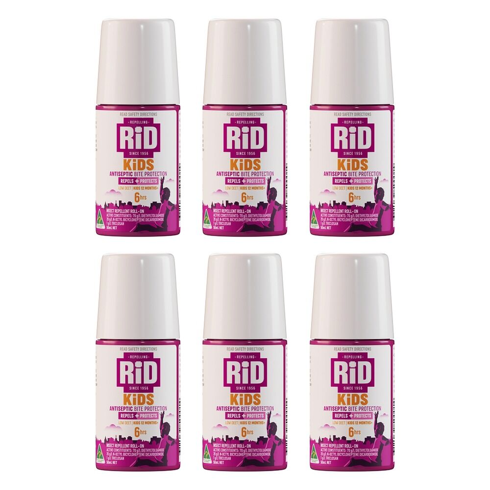 RID KiDS Antiseptic Bite Protection Roll-On 50mL Pack of 6