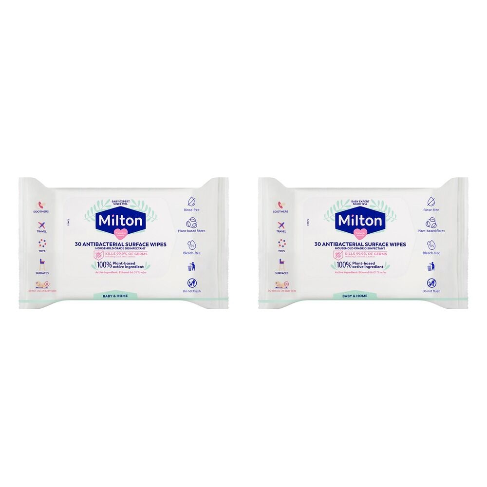Milton Antibacterial Surface Wipes, Rinse-Free, 30 Pack x 7 Bundle of 2