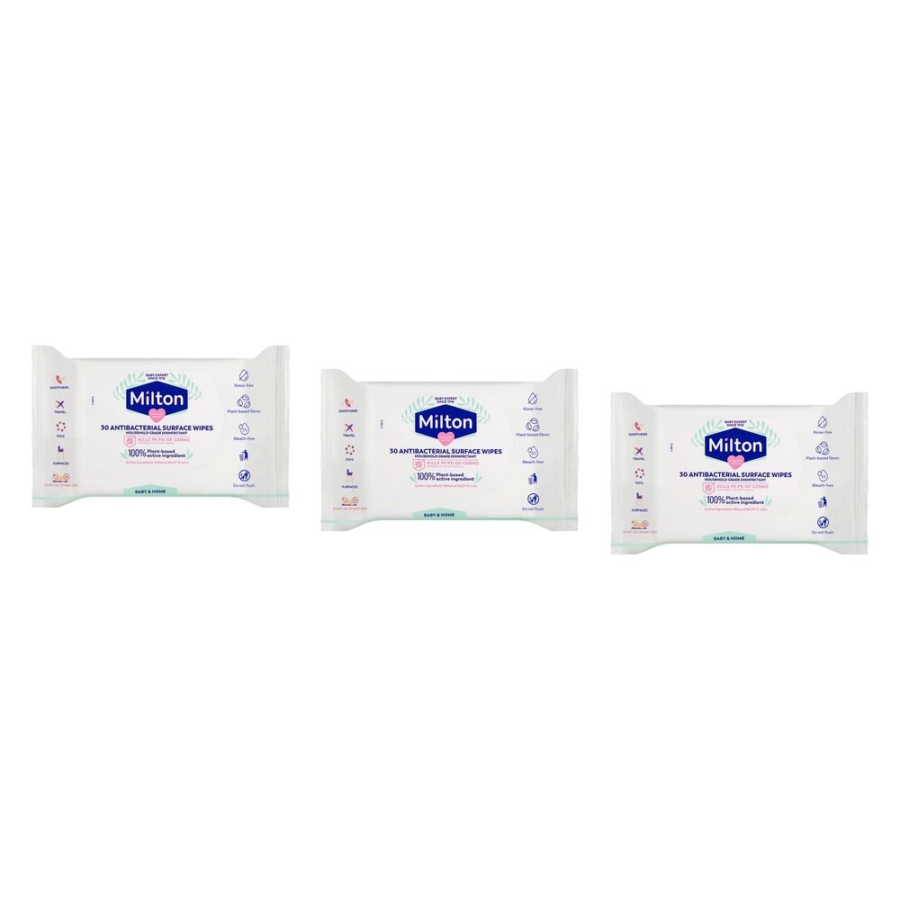 Milton Antibacterial Surface Wipes, Rinse-Free, 30 Pack x 7 Bundle of 3