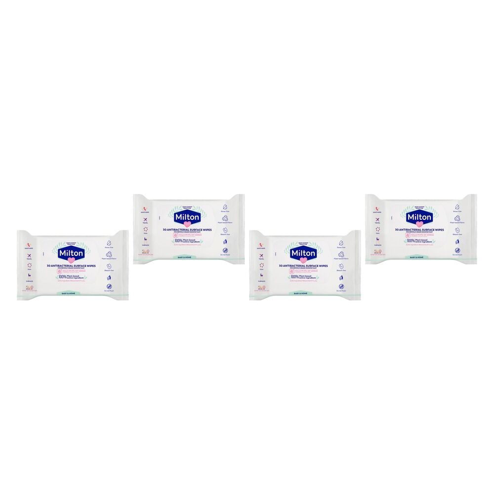 Milton Antibacterial Surface Wipes, Rinse-Free, 30 Pack x 7 Bundle of 4
