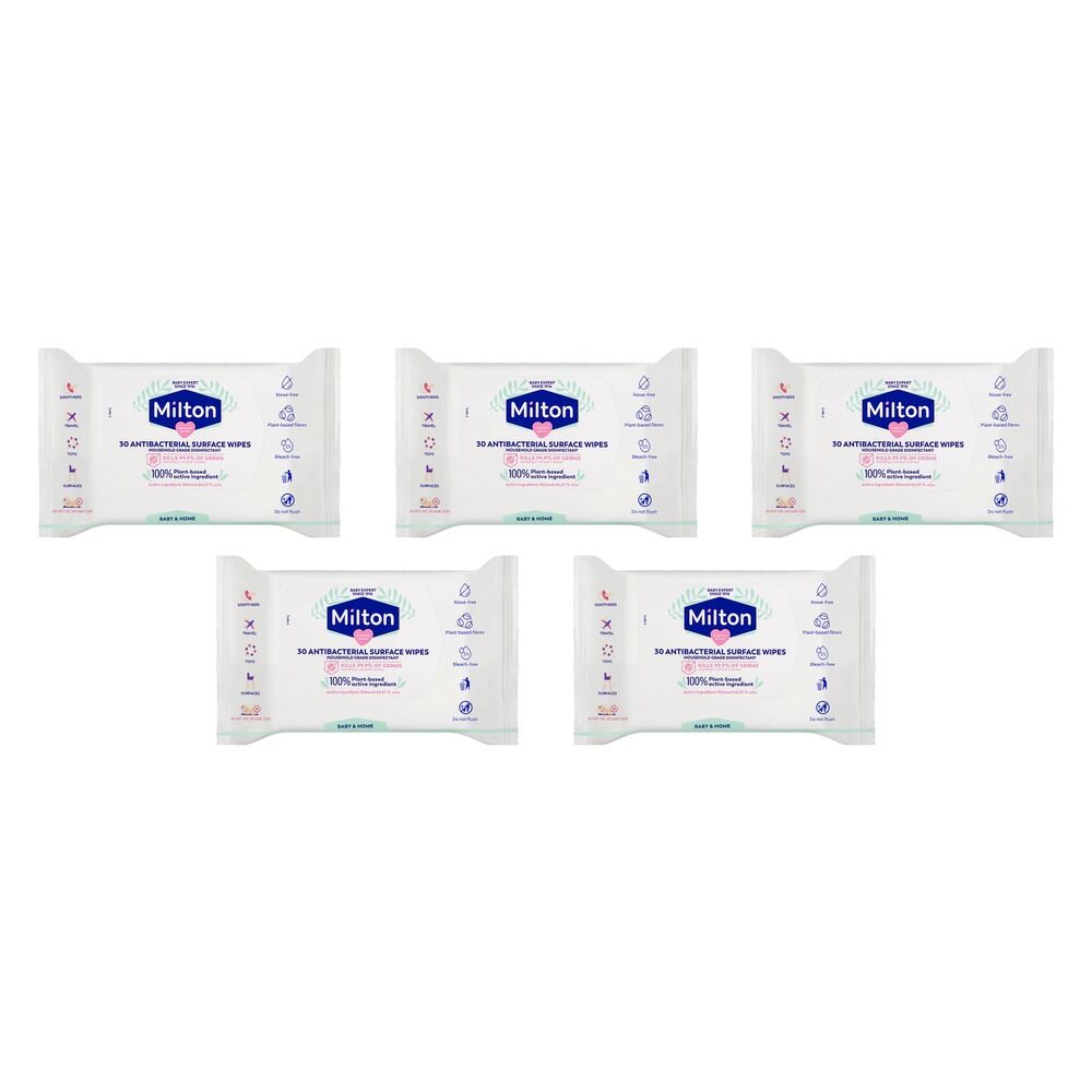 Milton Antibacterial Surface Wipes, Rinse-Free, 30 Pack x 7 Bundle of 5