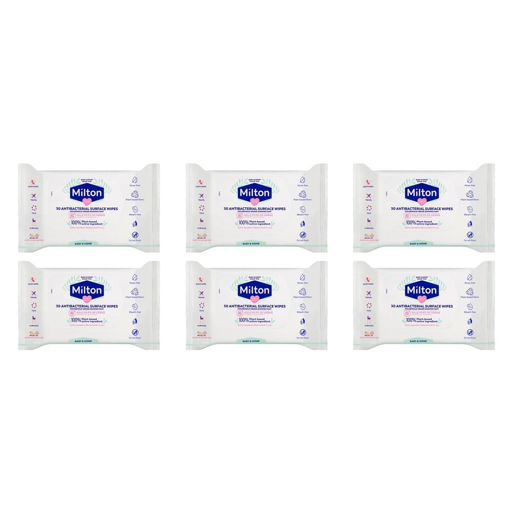 Milton Antibacterial Surface Wipes, Rinse-Free, 30 Pack x 7 Bundle of 6