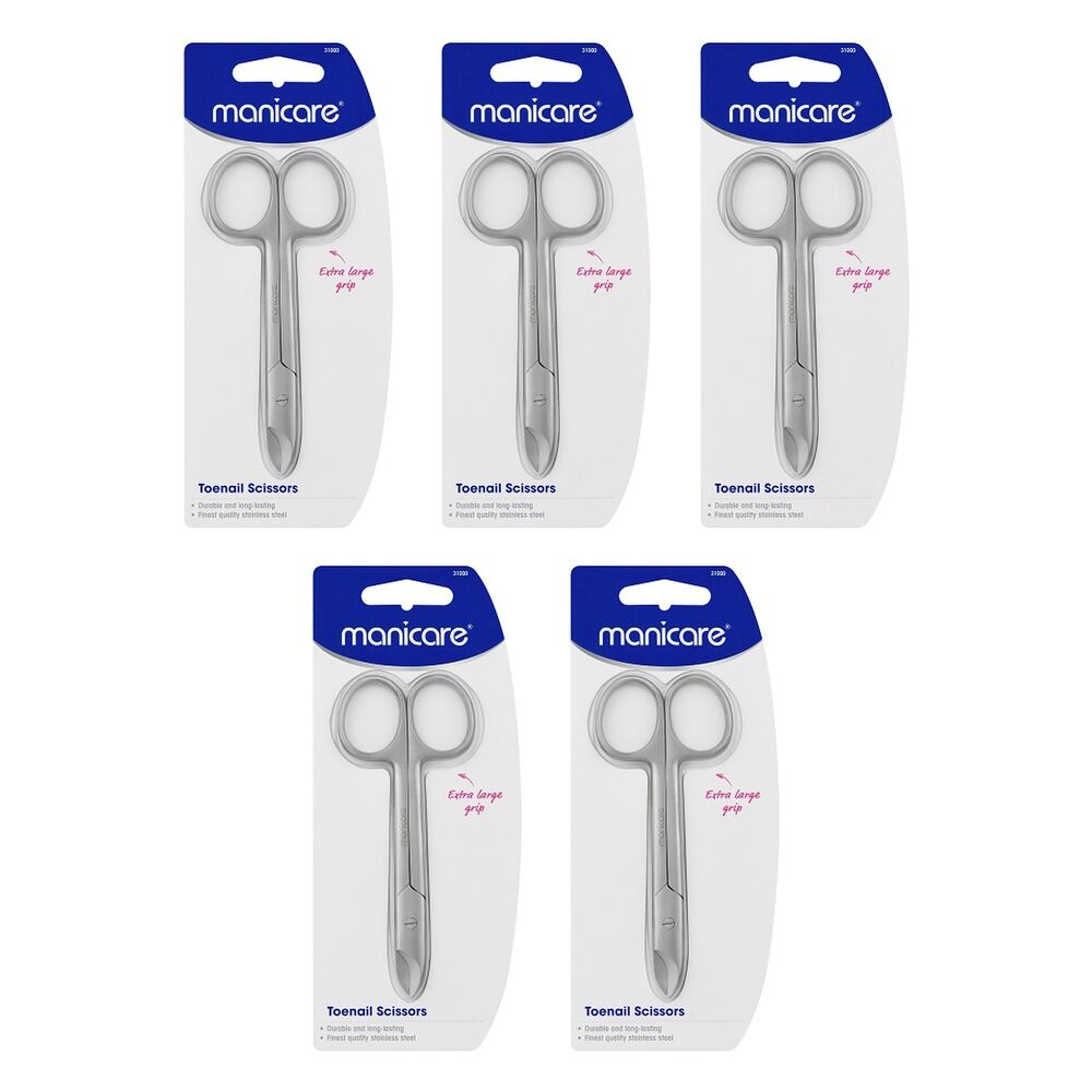 Manicare Toenail Scissors Stainless Steel Extra Large Grip x 3 Bundle of 5