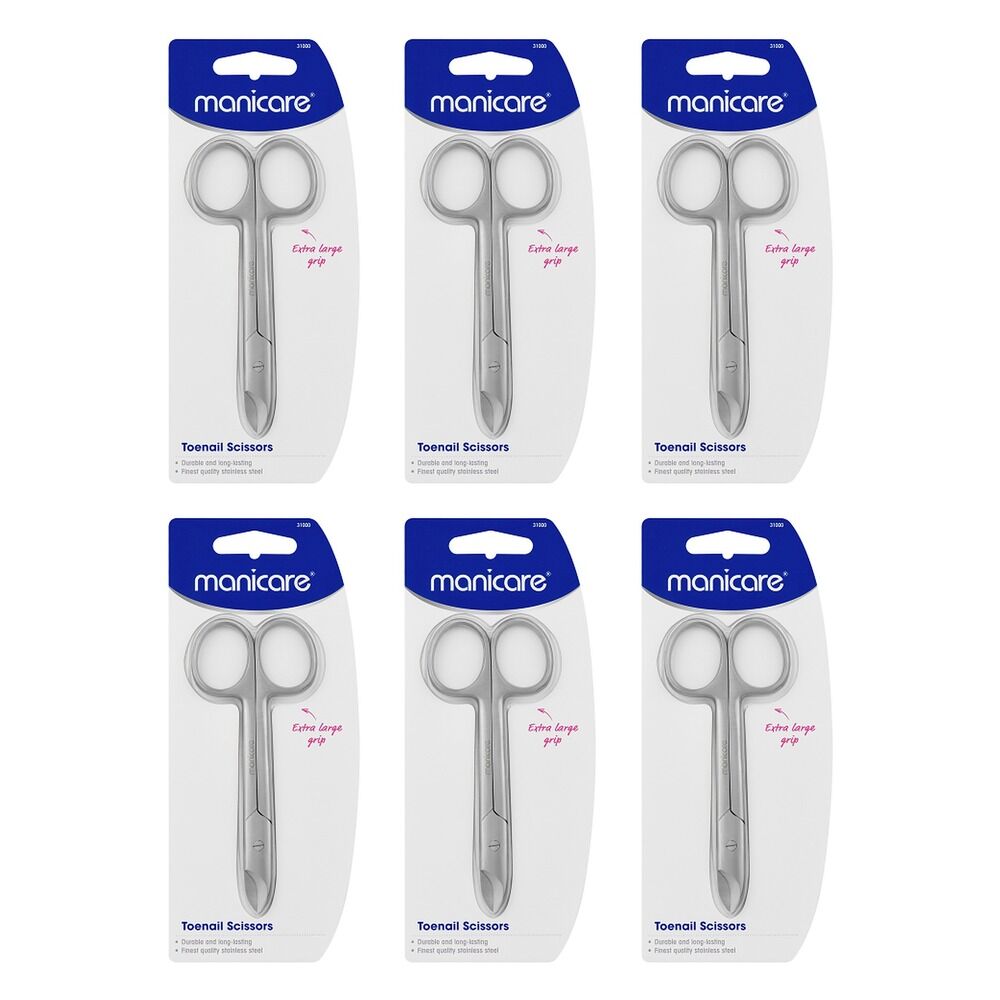 Manicare Toenail Scissors Stainless Steel Extra Large Grip x 3 Bundle of 6