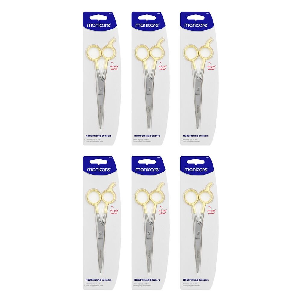Manicare Hairdressing Scissors, 16cm Extra Large Grip x 3 Bundle of 6