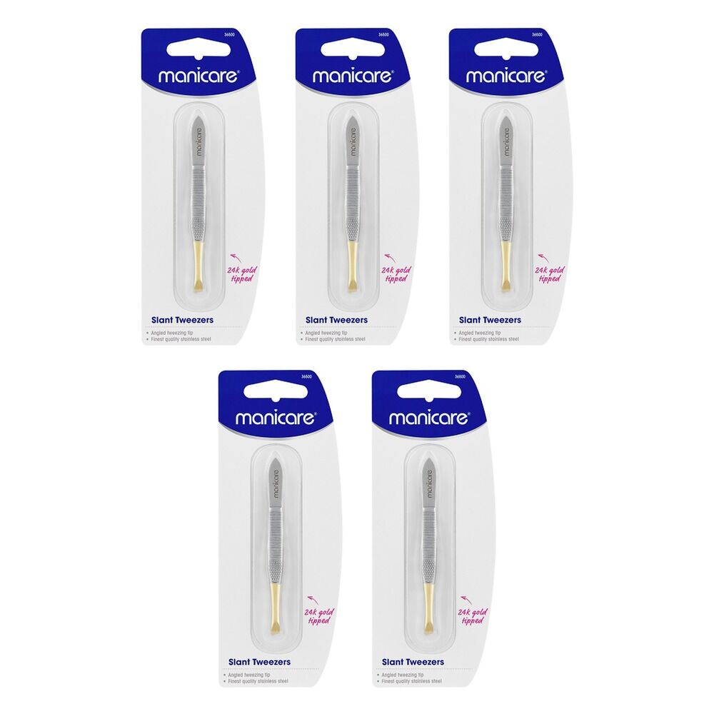 Manicare Slant Tweezers Gold Tipped x 3 Bundle of 5