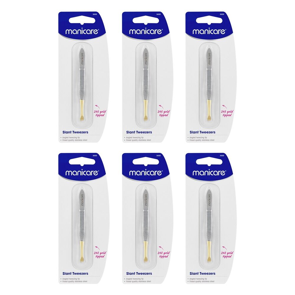 Manicare Slant Tweezers Gold Tipped x 3 Bundle of 6