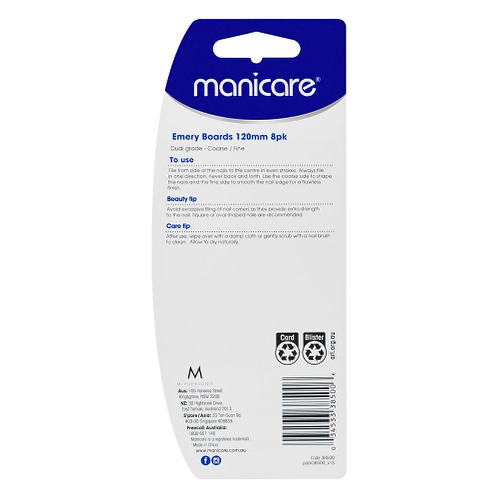 Manicare Emery Boards 120mm 8 Pack x 3