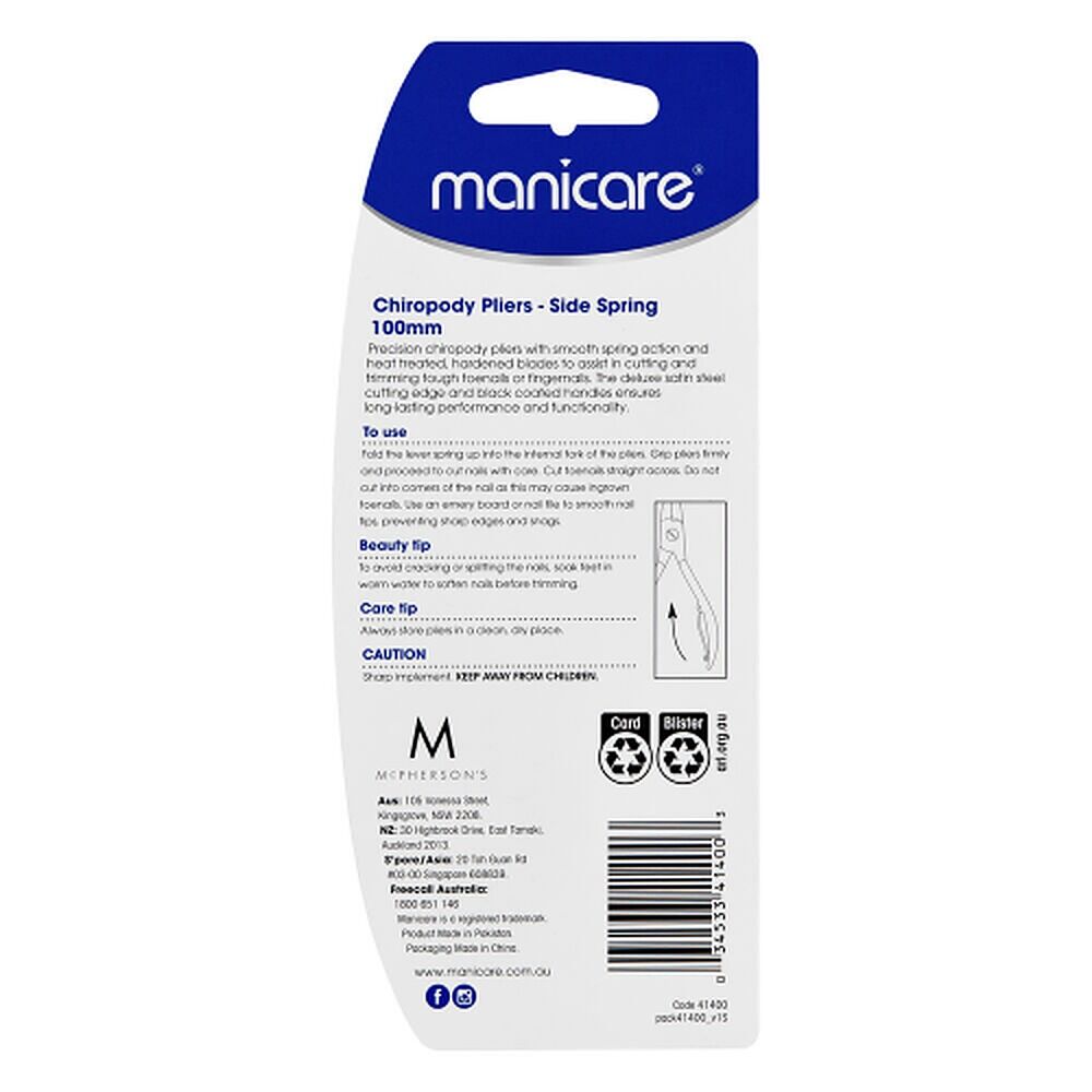 Manicare Chiropody Pliers with Side Spring, 100mm x 3