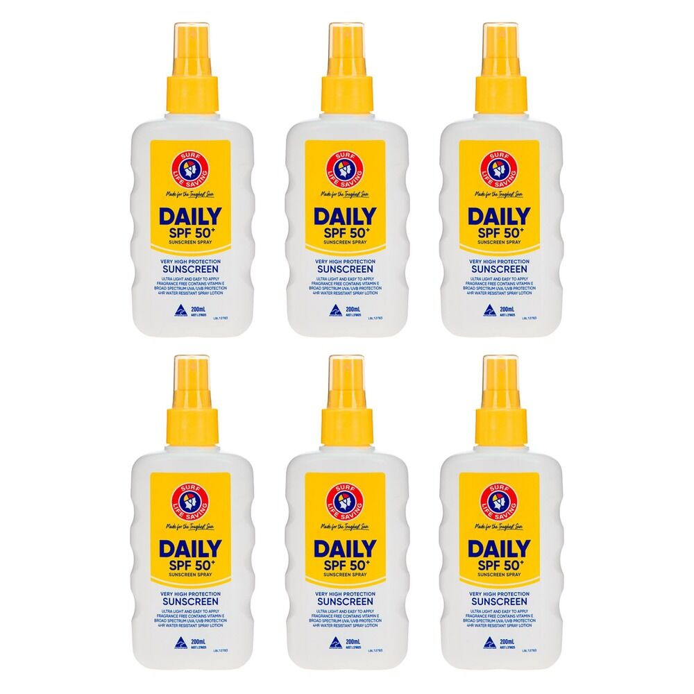 Surf Life Saving Australia Sunscreen SPF50+ Daily Spray 200mL Pack of 6