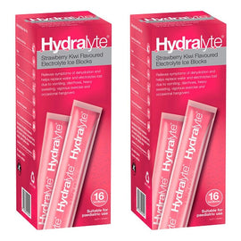 Hydralyte Strawberry Kiwi Flavoured Electrolyte Ice Blocks 16 Pack Bundle of 2