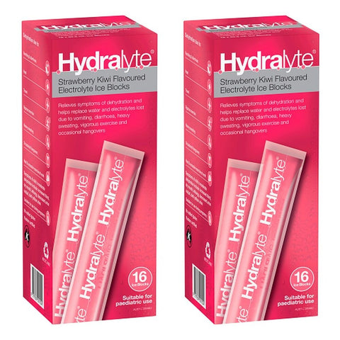 Hydralyte Strawberry Kiwi Flavoured Electrolyte Ice Blocks 16 Pack Bundle of 2