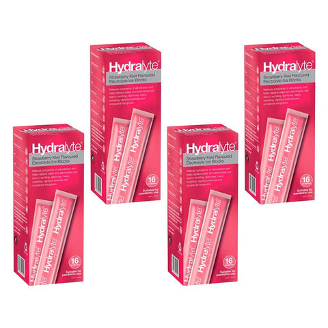 Hydralyte Strawberry Kiwi Flavoured Electrolyte Ice Blocks 16 Pack Bundle of 4