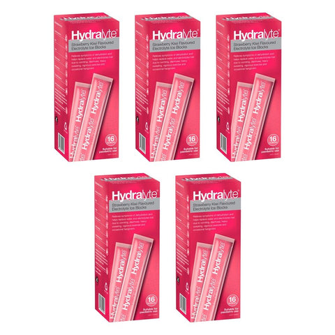 Hydralyte Strawberry Kiwi Flavoured Electrolyte Ice Blocks 16 Pack Bundle of 5