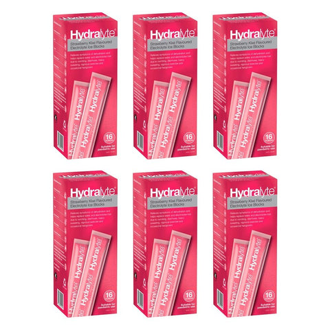 Hydralyte Strawberry Kiwi Flavoured Electrolyte Ice Blocks 16 Pack Bundle of 6