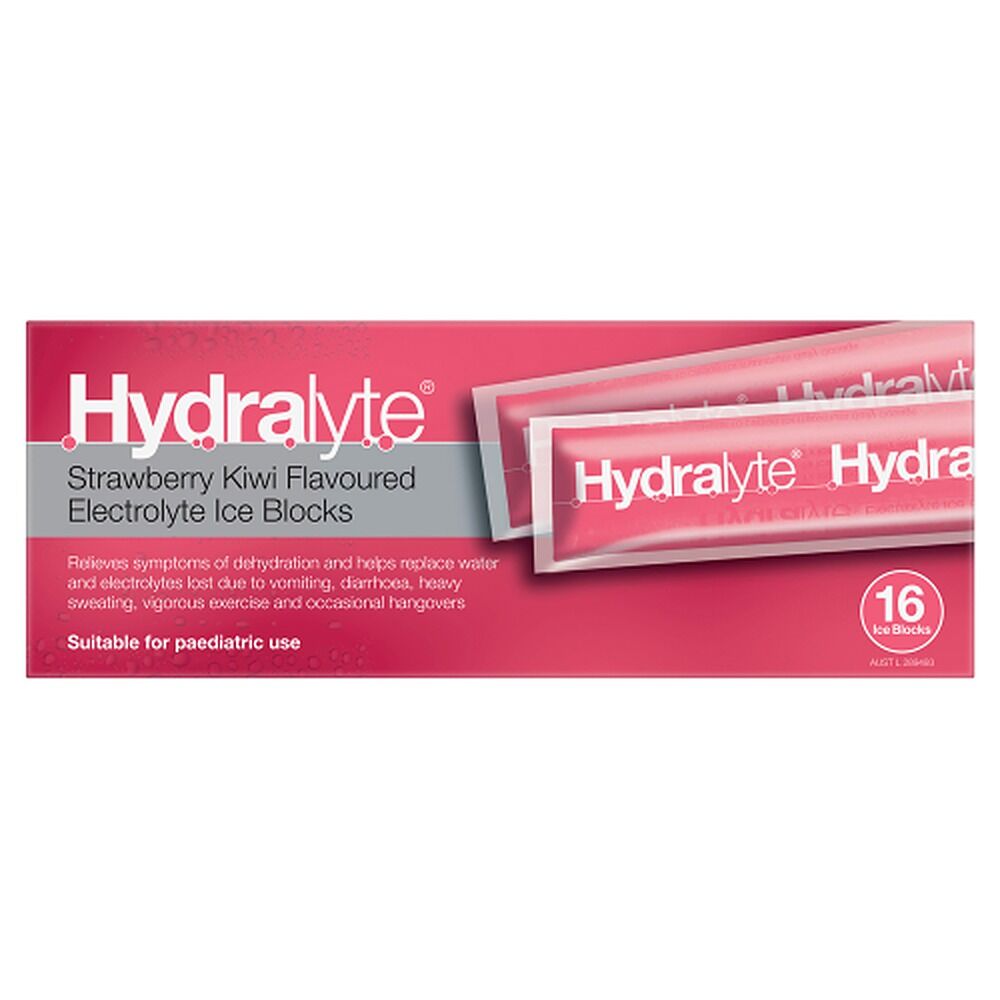 Hydralyte Strawberry Kiwi Flavoured Electrolyte Ice Blocks 16 Pack