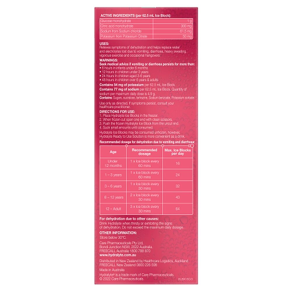 Hydralyte Strawberry Kiwi Flavoured Electrolyte Ice Blocks 16 Pack