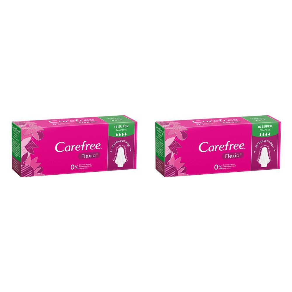 Carefree Flexia Super Tampons 16 Pack x 12 Bundle of 2