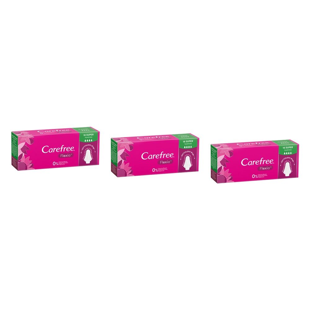 Carefree Flexia Super Tampons 16 Pack x 12 Bundle of 3