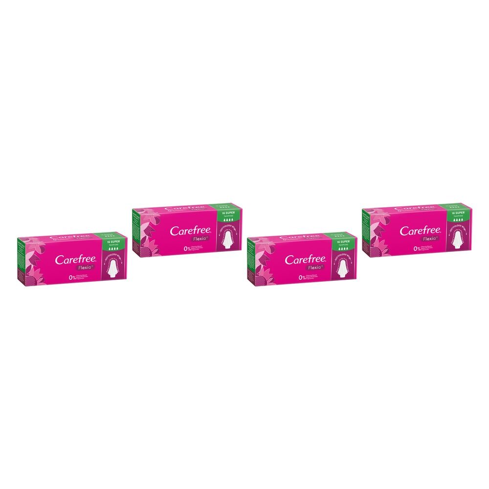 Carefree Flexia Super Tampons 16 Pack x 12 Bundle of 4