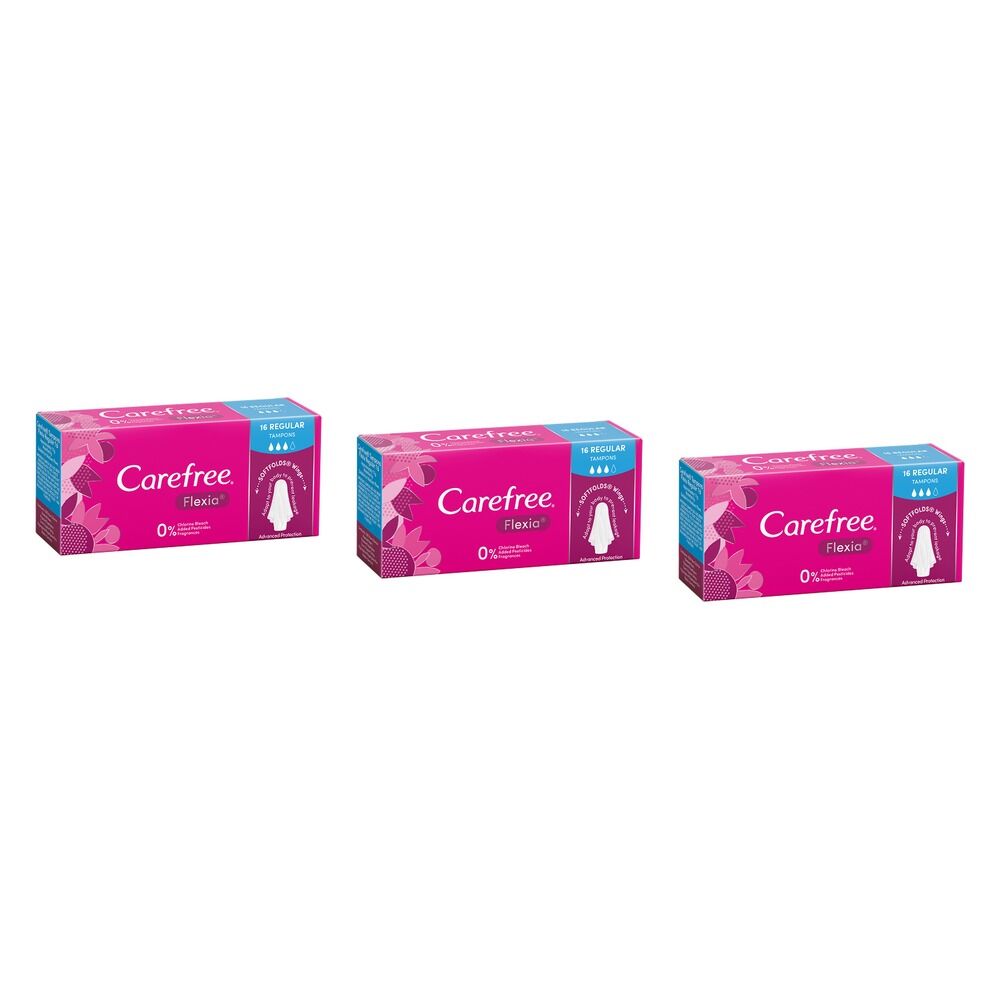 Carefree Flexia Regular Tampons 16 Pack x 12 Bundle of 3