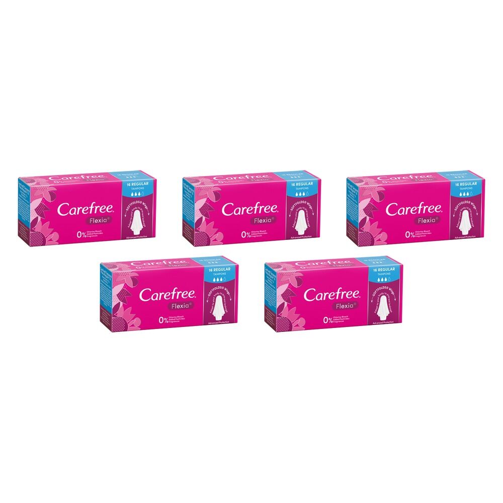 Carefree Flexia Regular Tampons 16 Pack x 12 Bundle of 5