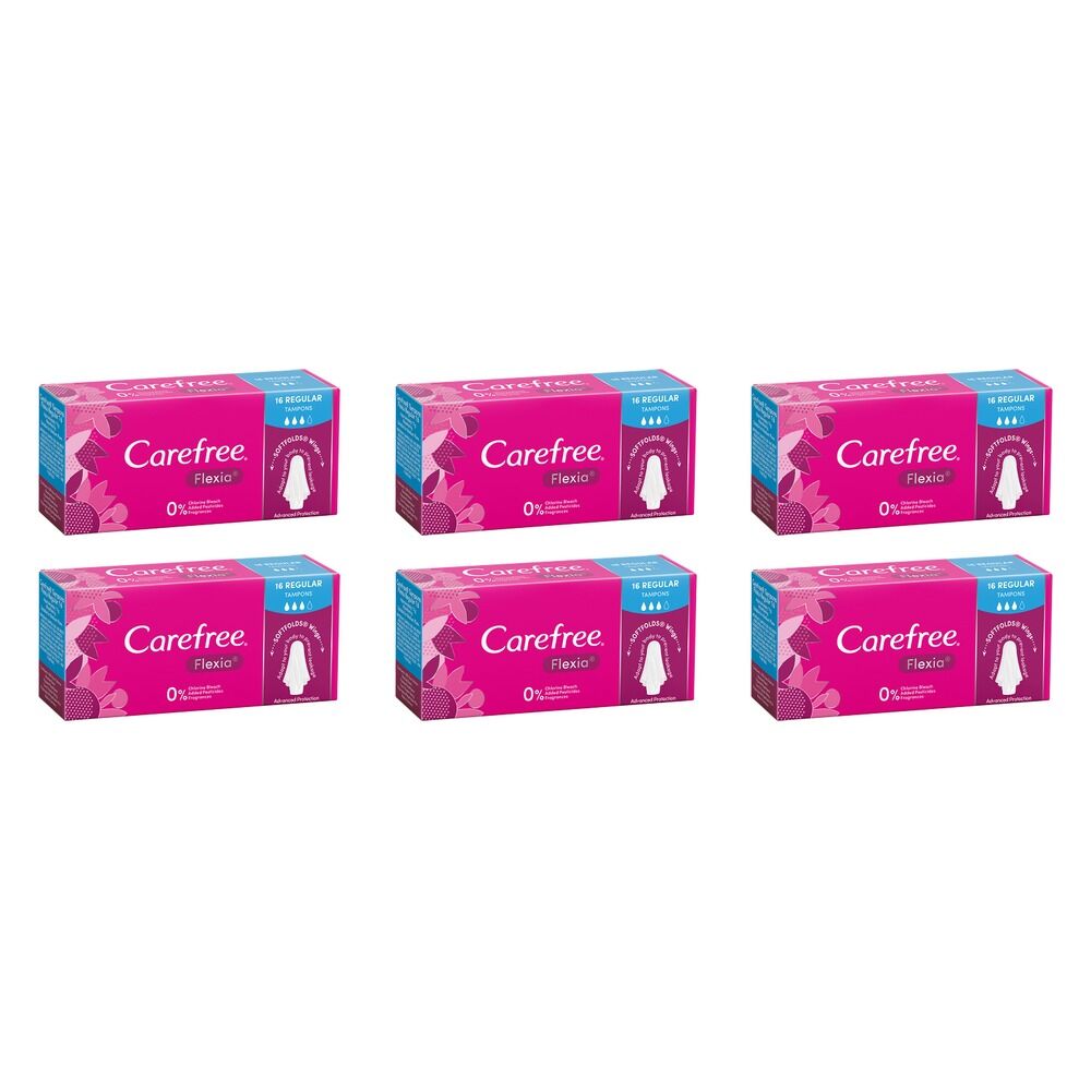 Carefree Flexia Regular Tampons 16 Pack x 12 Bundle of 6