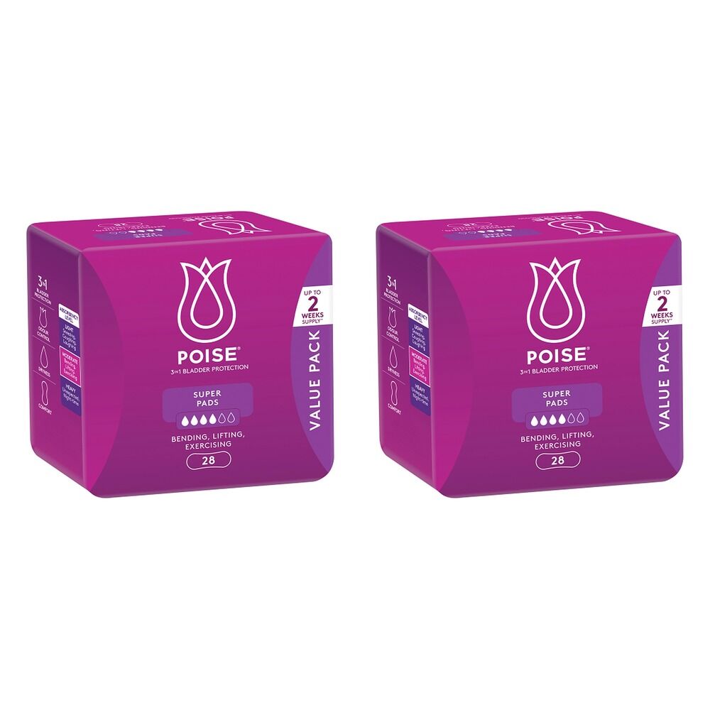 Poise Super Pads Value Pack 28 Pack x 4 Bundle of 2