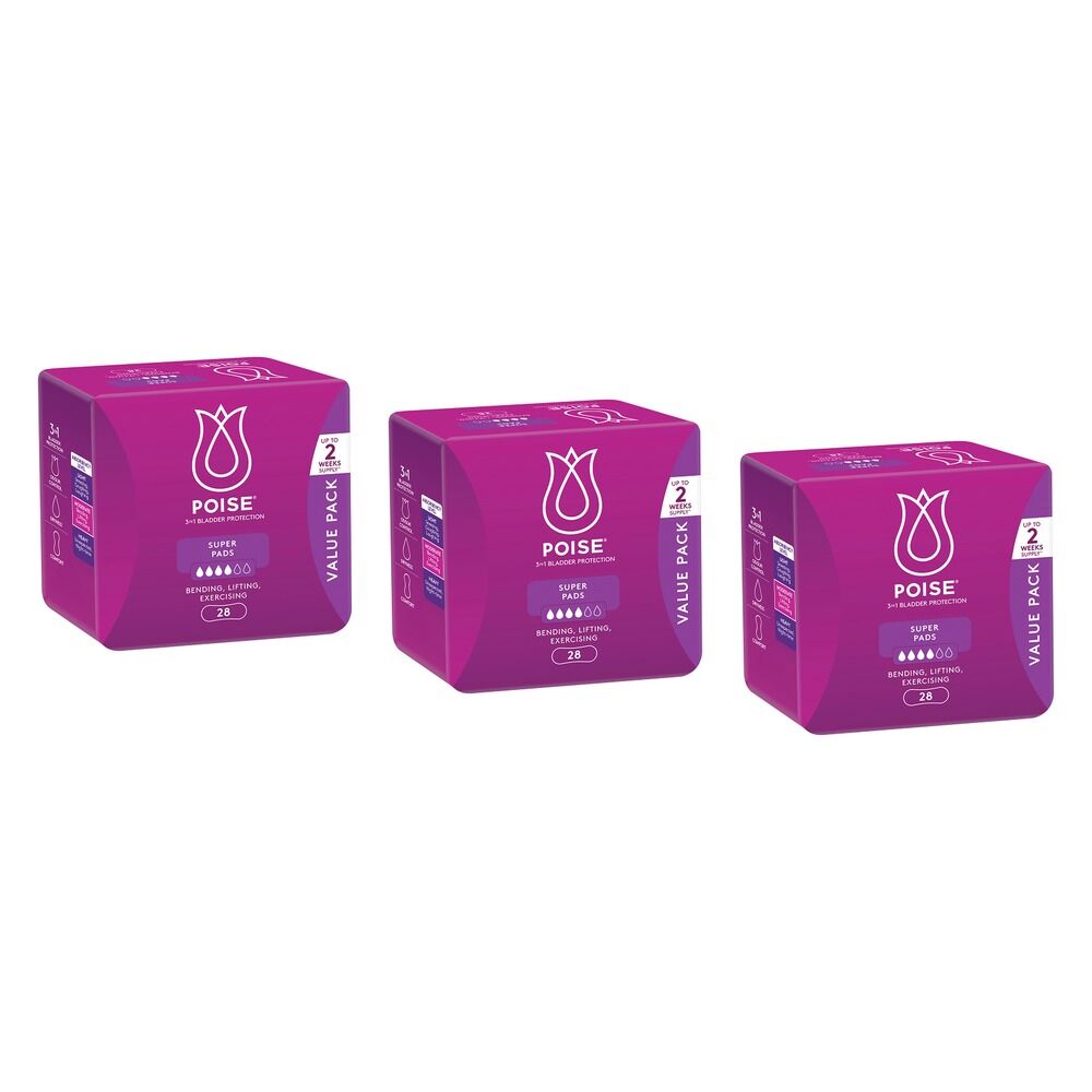 Poise Super Pads Value Pack 28 Pack x 4 Bundle of 3