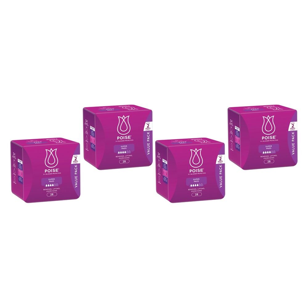Poise Super Pads Value Pack 28 Pack x 4 Bundle of 4