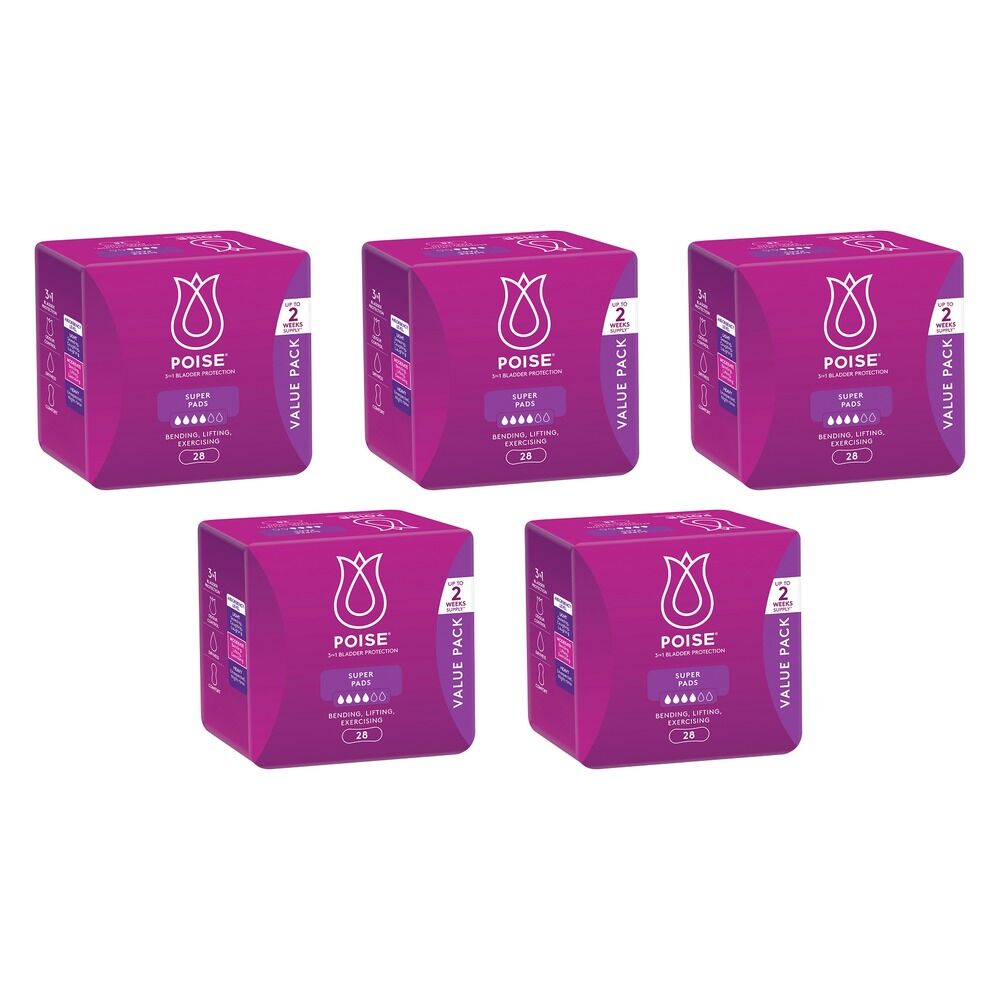 Poise Super Pads Value Pack 28 Pack x 4 Bundle of 5