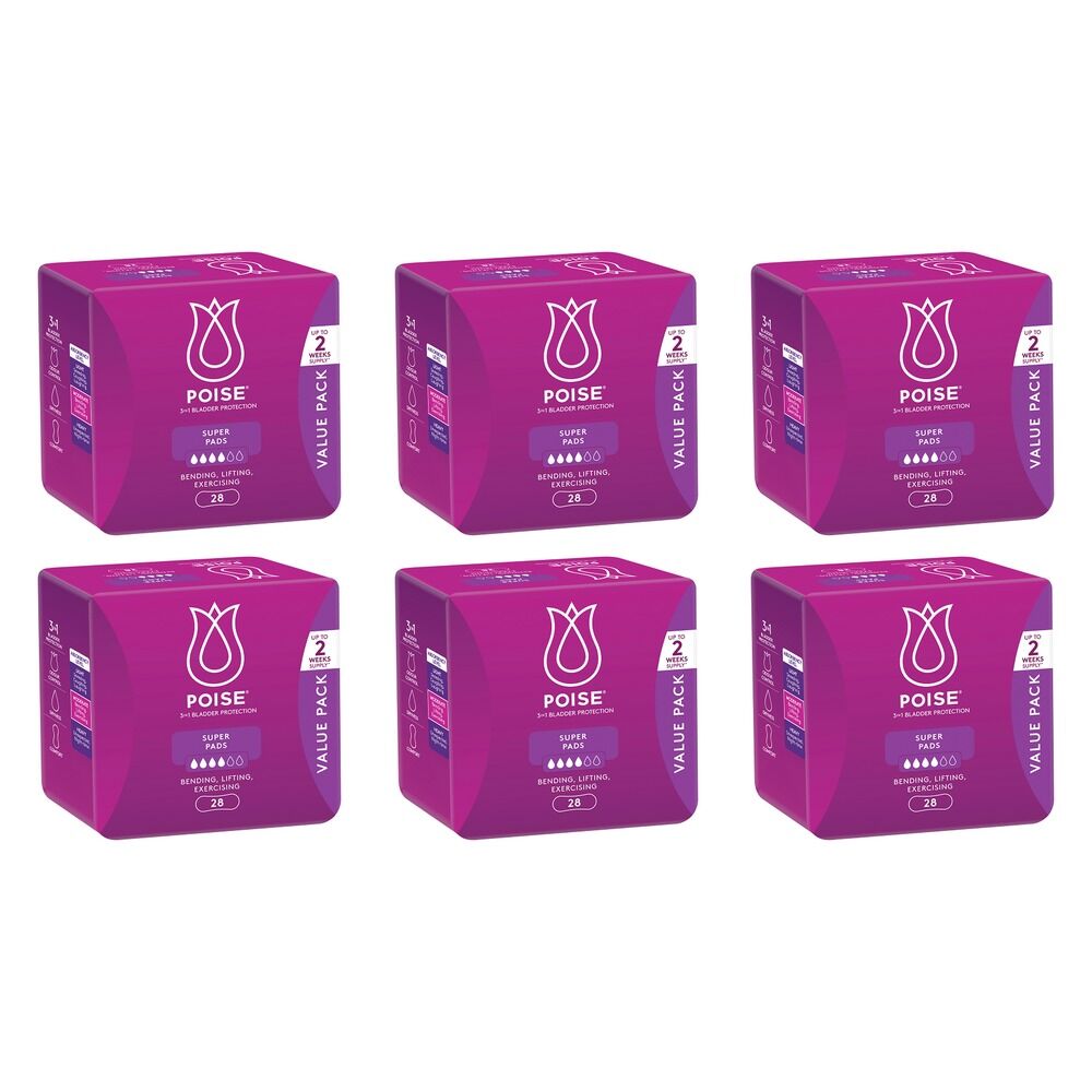 Poise Super Pads Value Pack 28 Pack x 4 Bundle of 6