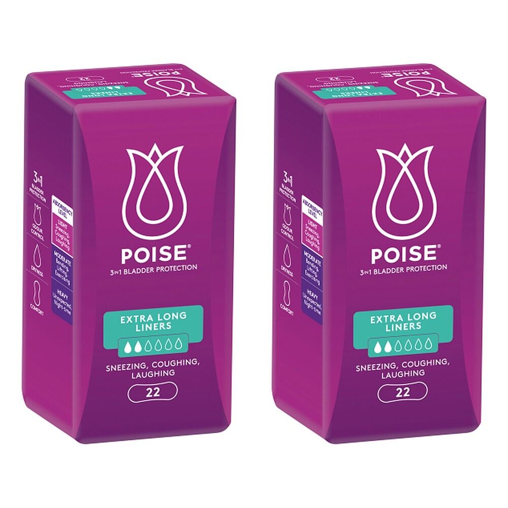 Poise Extra Long Liners 22 Pack x 6 Bundle of 2