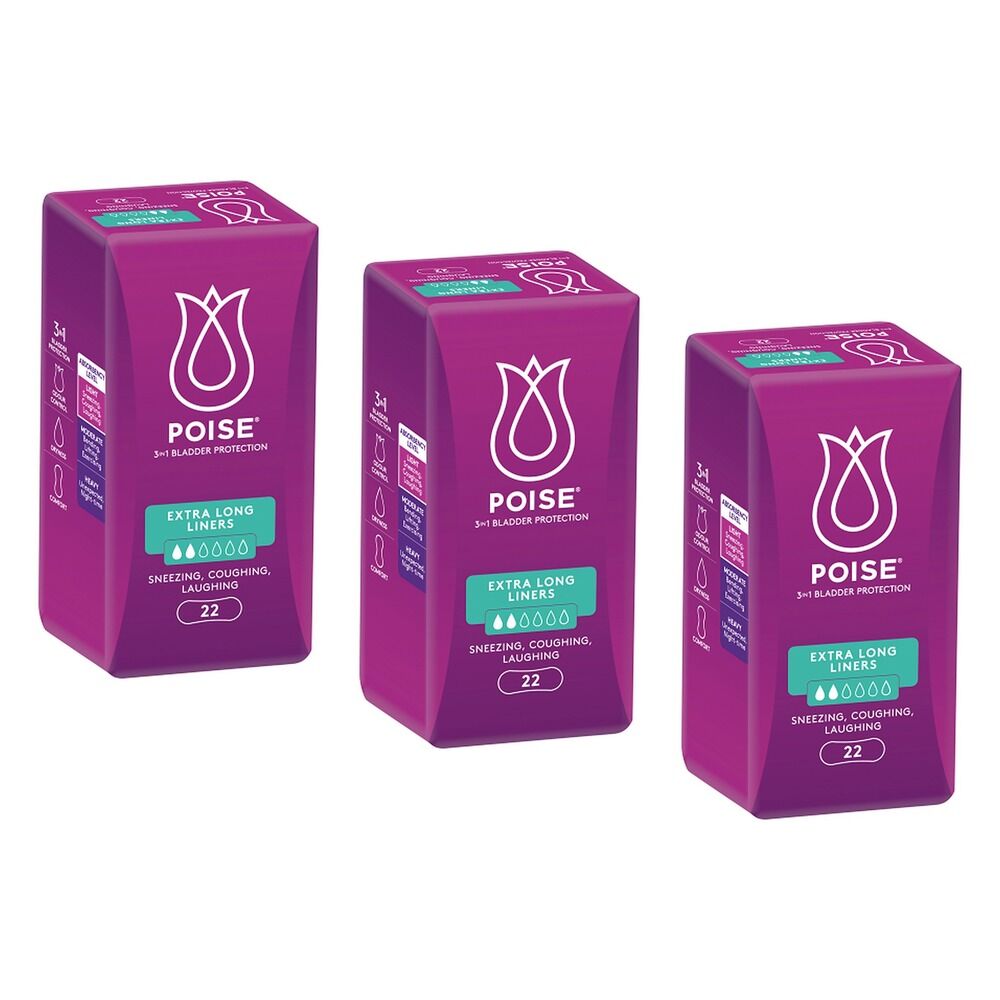 Poise Extra Long Liners 22 Pack x 6 Bundle of 3