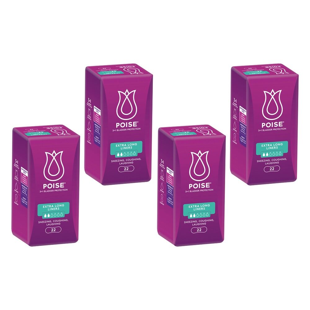 Poise Extra Long Liners 22 Pack x 6 Bundle of 4