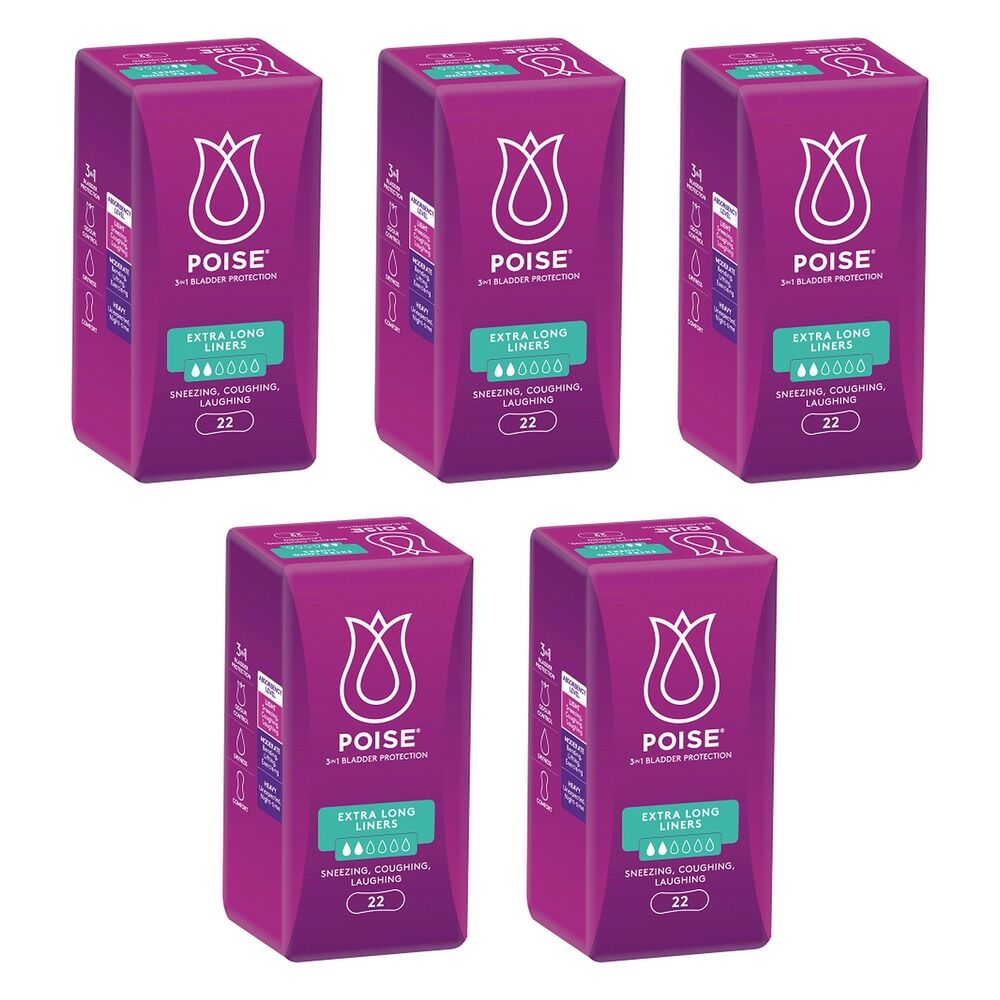 Poise Extra Long Liners 22 Pack x 6 Bundle of 5