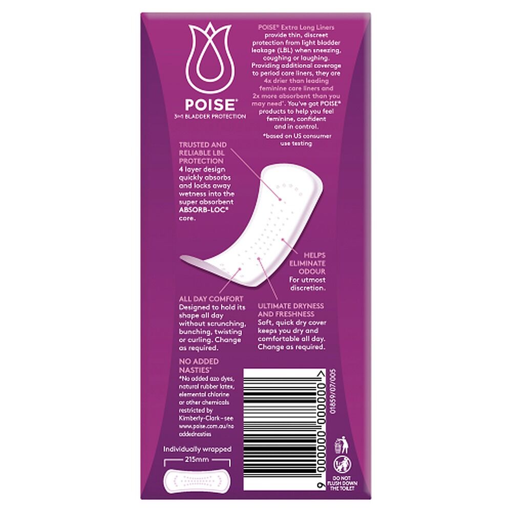 Poise Extra Long Liners 22 Pack x 6