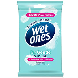 Wet Ones Be Gentle Sensitive Antibacterial Hand & Face Wipes 15 Wipes