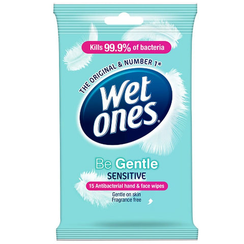 Wet Ones Be Gentle Sensitive Antibacterial Hand & Face Wipes 15 Wipes