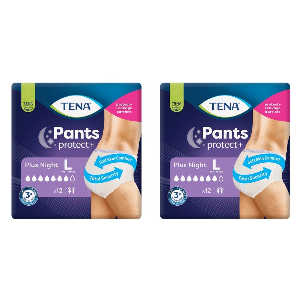 Tena Pants Plus Night Large 12 Pack x 2 Bundle of 2