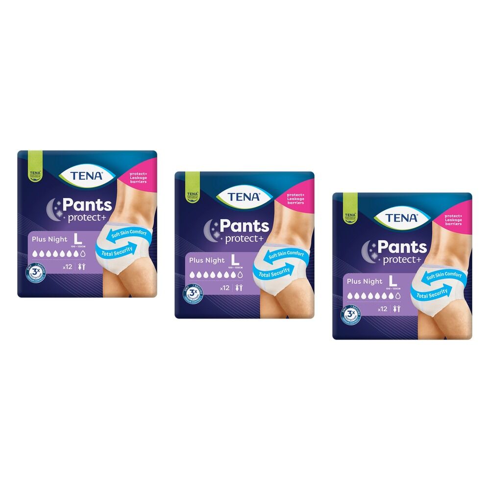 Tena Pants Plus Night Large 12 Pack x 2 Bundle of 3